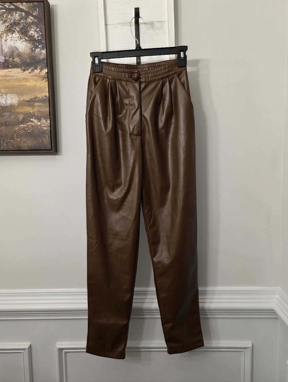 Princess Polly Love Club Faux Leather Chocolate Brown Pants Size 0